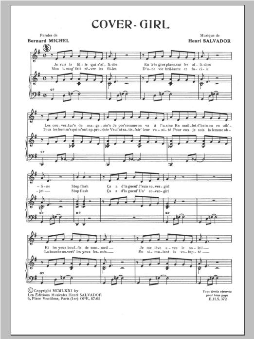 Henri Salvador Cover Girl Sheet Music