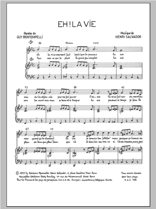 Henri Salvador Eh La Vie Sheet Music