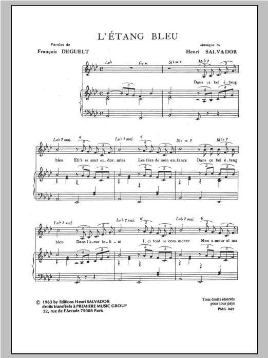 Henri Salvador Etang Bleu Sheet Music