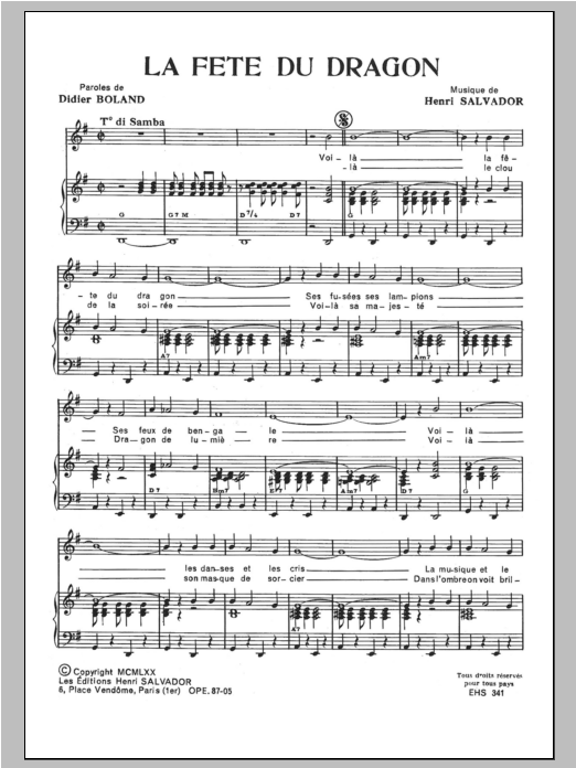 Henri Salvador Fete Du Dragon Sheet Music