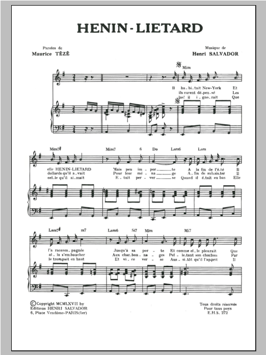 Henri Salvador Henin-Lietard Sheet Music