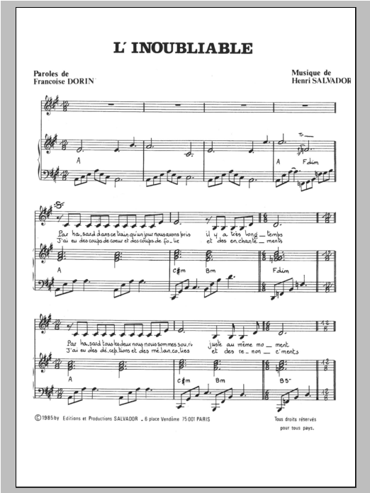 Henri Salvador Inoubliable Sheet Music