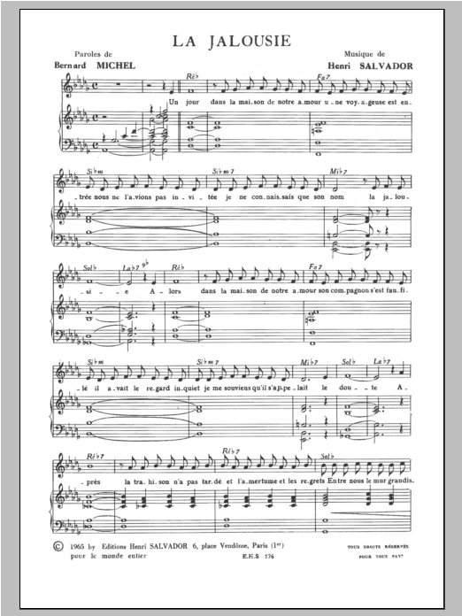 Henri Salvador Jalousie Sheet Music