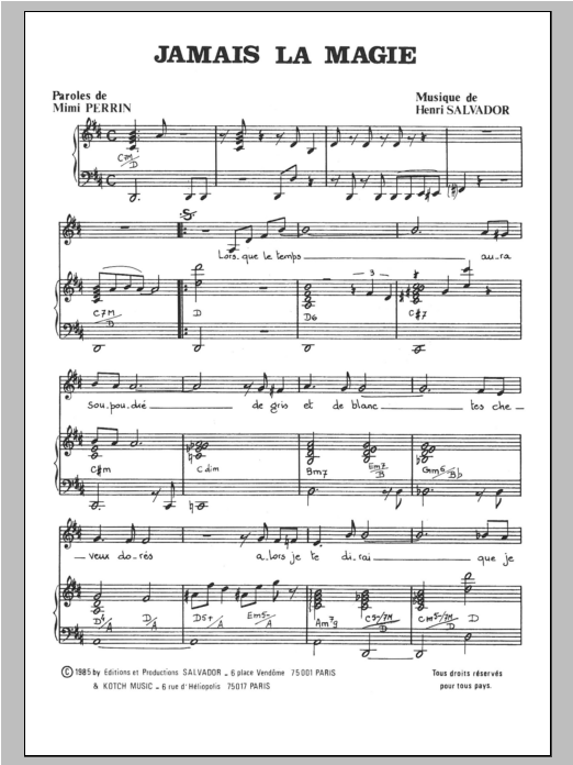Henri Salvador Jamais La Magie Sheet Music