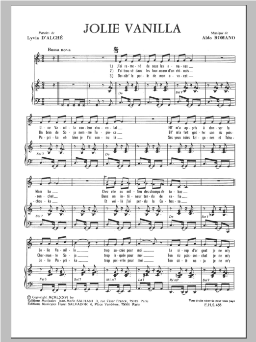 Henri Salvador Jolies Vanilla Sheet Music