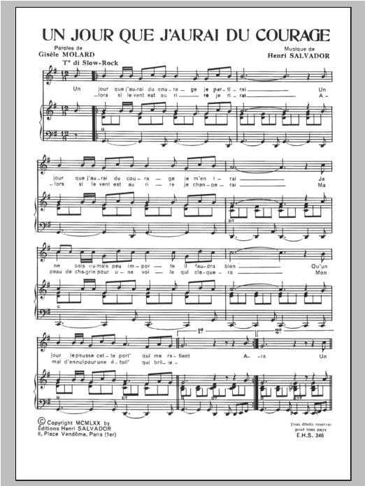 Henri Salvador Jour Que J'aurai Du Courage Sheet Music