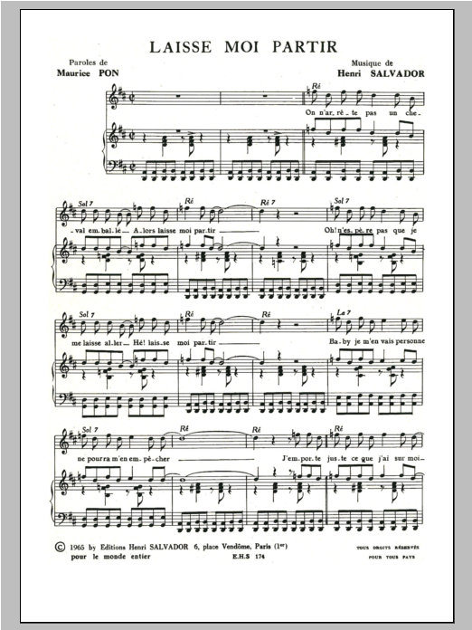 Henri Salvador Laisse Moi Partir Sheet Music