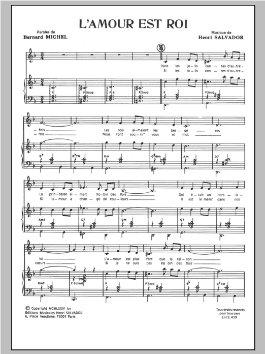 Henri Salvador L'amour Est Roi Sheet Music