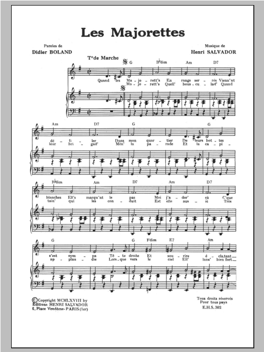 Henri Salvador Majorettes Sheet Music