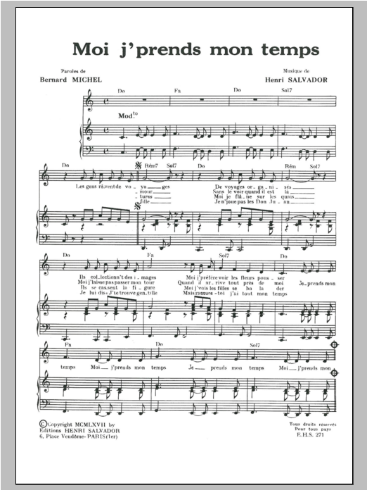 Henri Salvador Moi J Prends Mon Temps Sheet Music