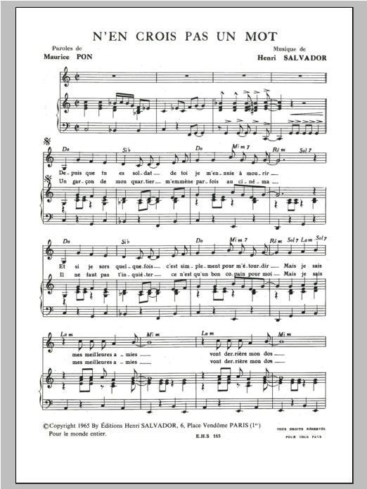 Henri Salvador N'en Crois Pas Un Mot Sheet Music