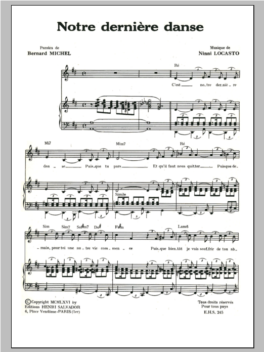 Henri Salvador Notre Derniere Danse Sheet Music