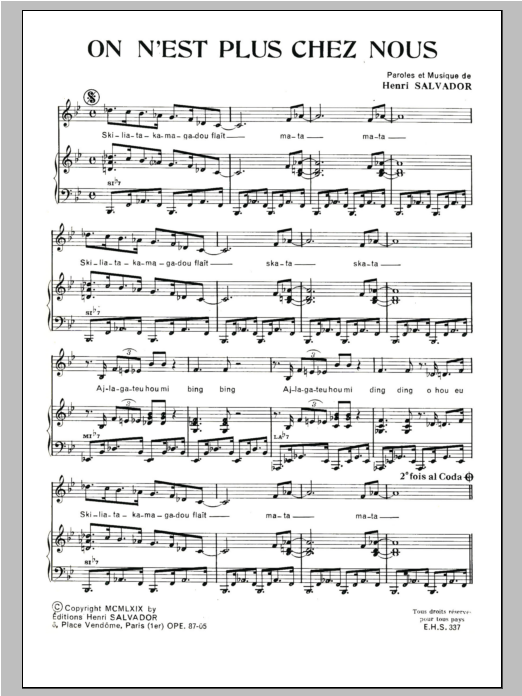 Henri Salvador On N'est Plus Chez Nous Sheet Music