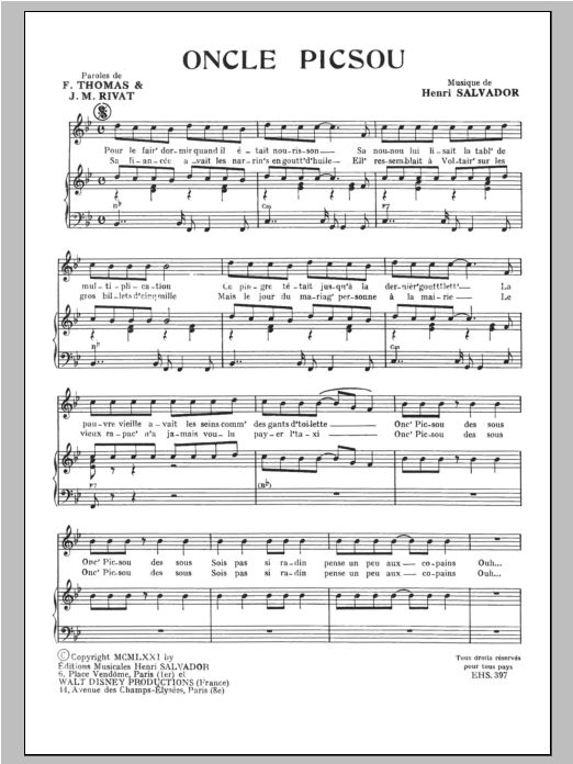 Henri Salvador Oncle Picsou Sheet Music