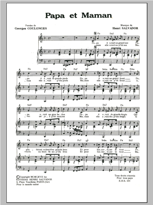 Henri Salvador Papa Et Maman Sheet Music