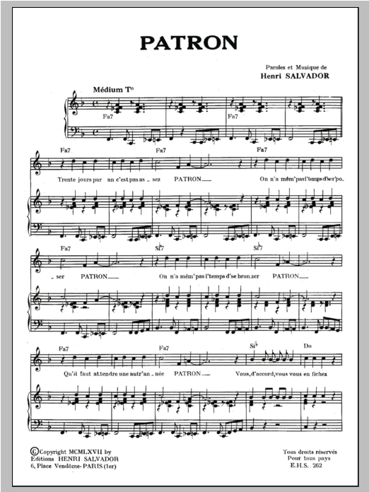 Henri Salvador Patron Sheet Music