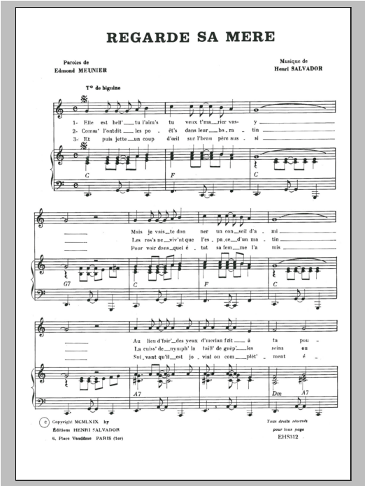 Henri Salvador Regarde Sa Mere Sheet Music