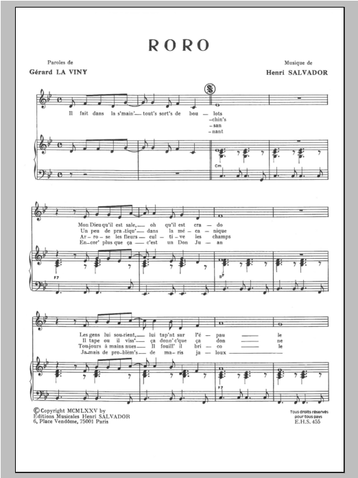 Henri Salvador Roro Sheet Music