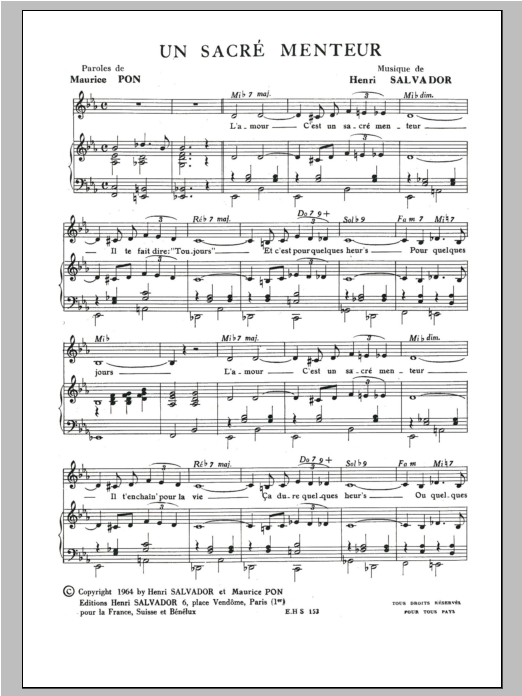 Henri Salvador Sacre Menteur Sheet Music