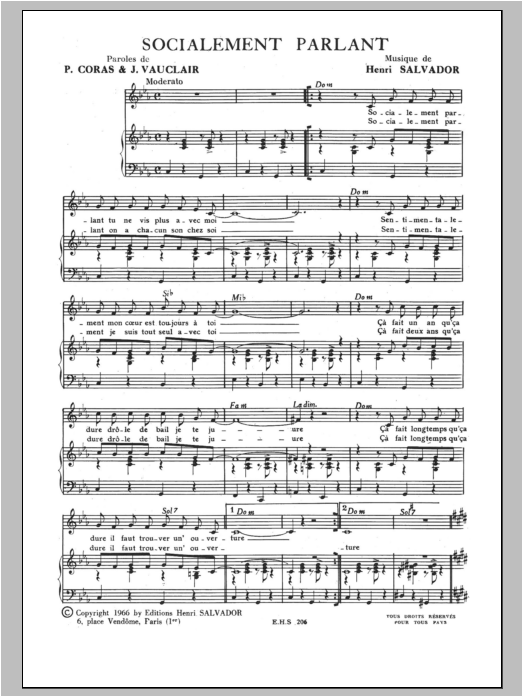 Henri Salvador Socialement Parlant Sheet Music
