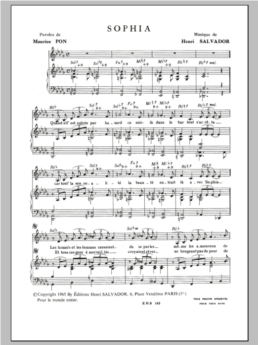 Henri Salvador Sophia Sheet Music