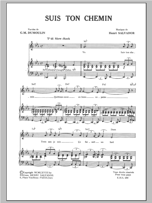 Henri Salvador Suis Ton Chemin Sheet Music
