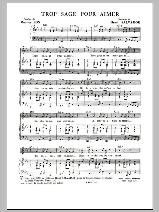 Henri Salvador Trop Sage Pour Aimer Sheet Music