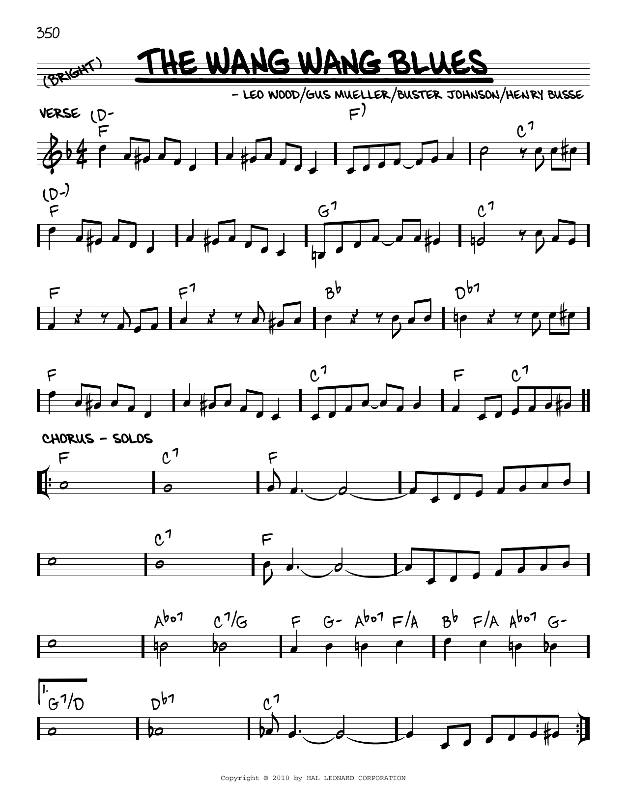 Henry Busse The Wang Wang Blues (arr. Robert Rawlins) Sheet Music