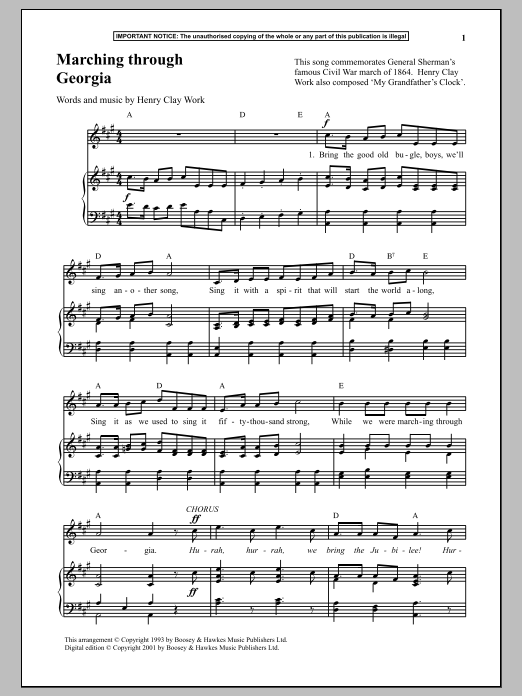 Henry Clay Work Marching Through Georgia Sheet Music