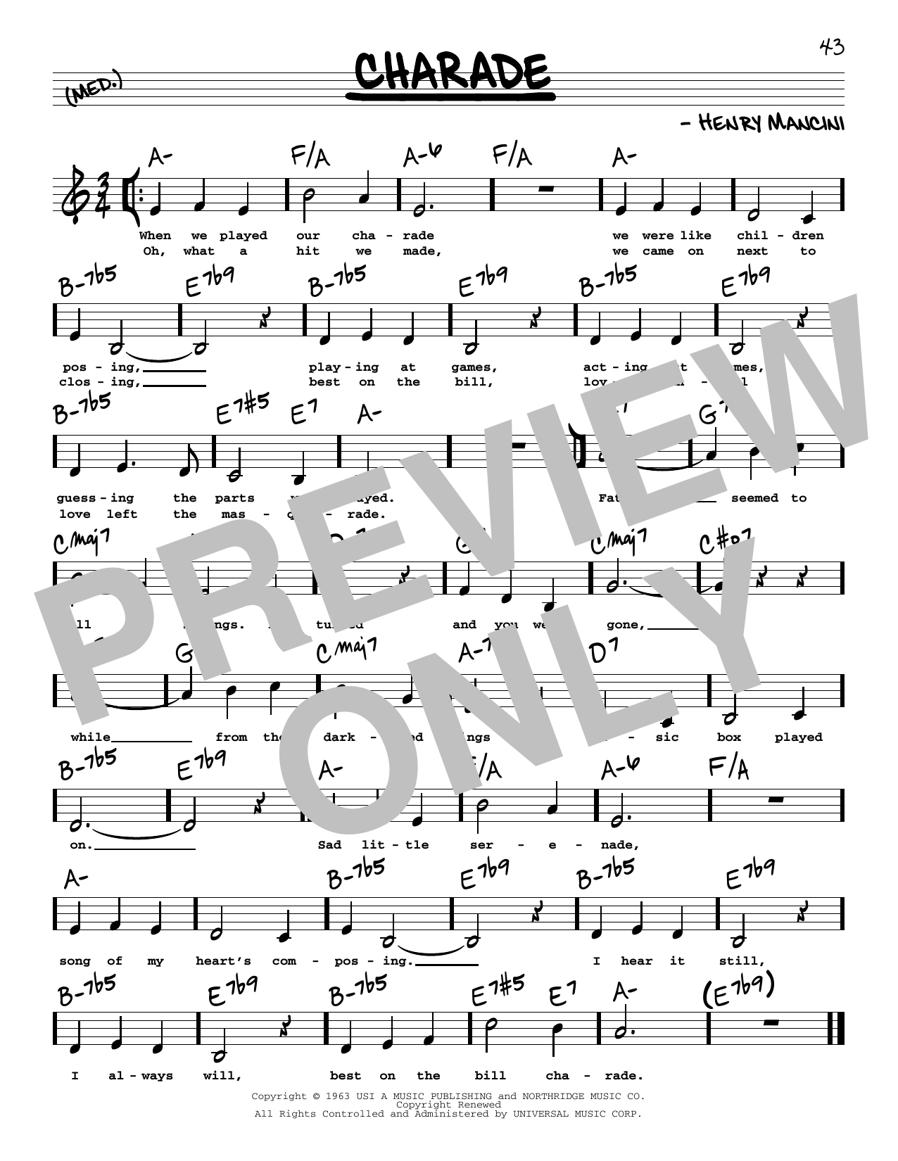 Henry Mancini Charade (Low Voice) Sheet Music