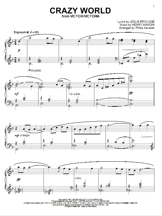 Henry Mancini Crazy World (arr. Phillip Keveren) Sheet Music