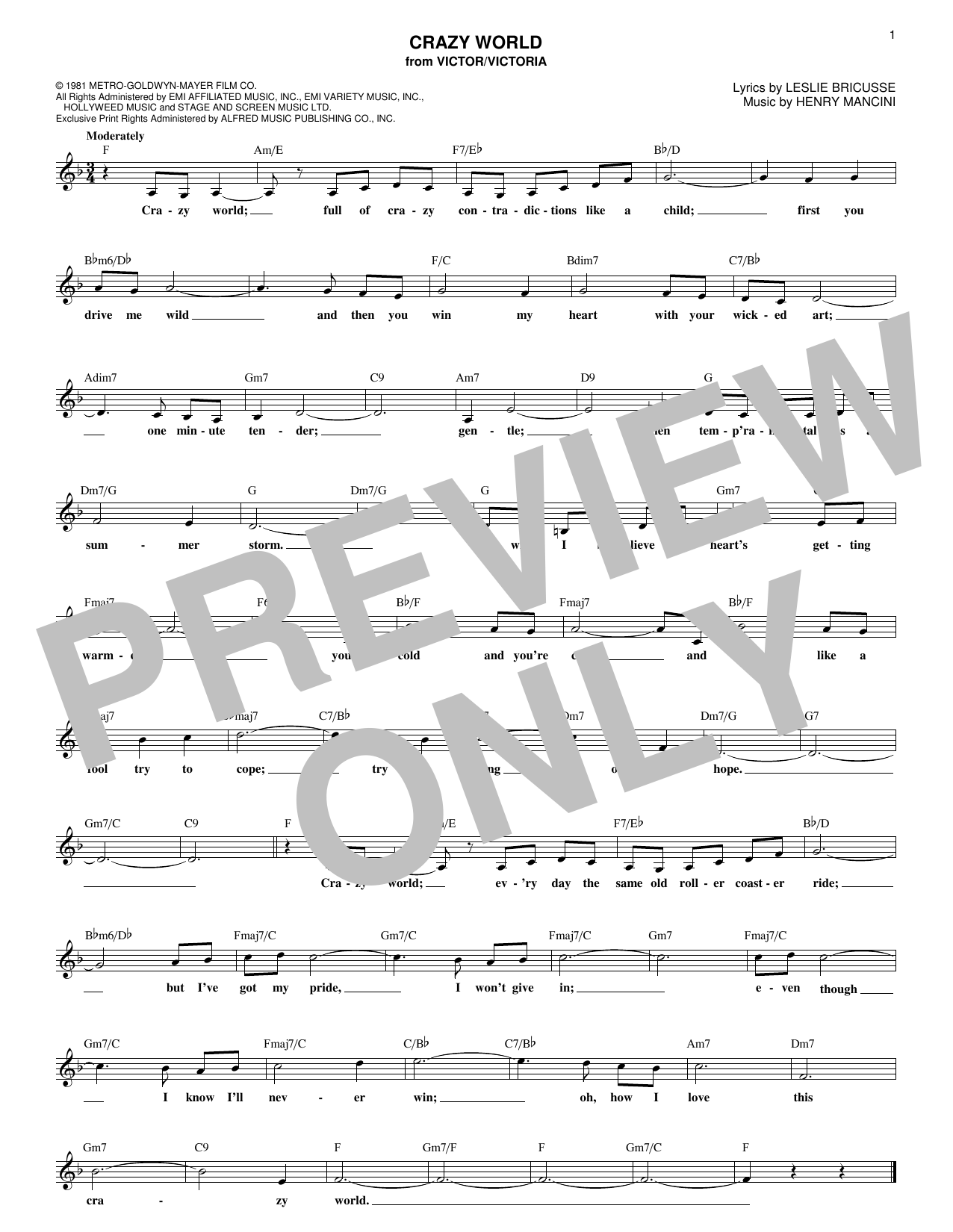 Henry Mancini Crazy World Sheet Music