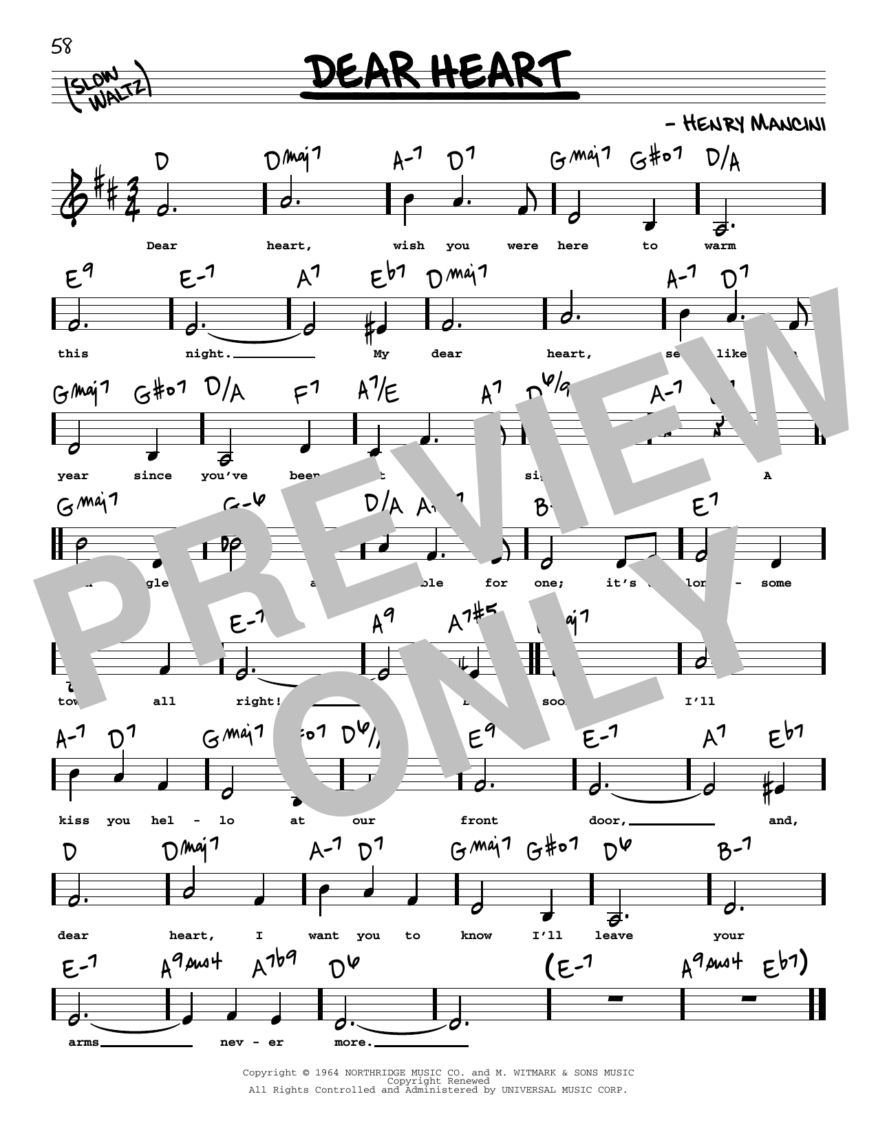 Henry Mancini Dear Heart (Low Voice) Sheet Music