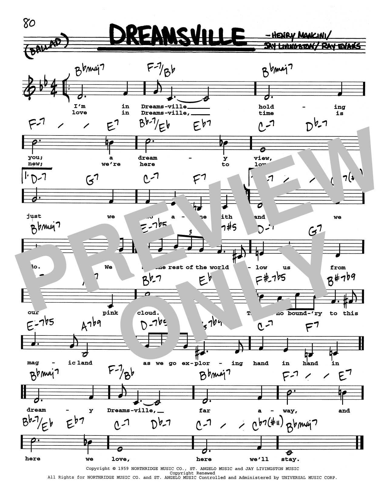 Henry Mancini Dreamsville (Low Voice) Sheet Music