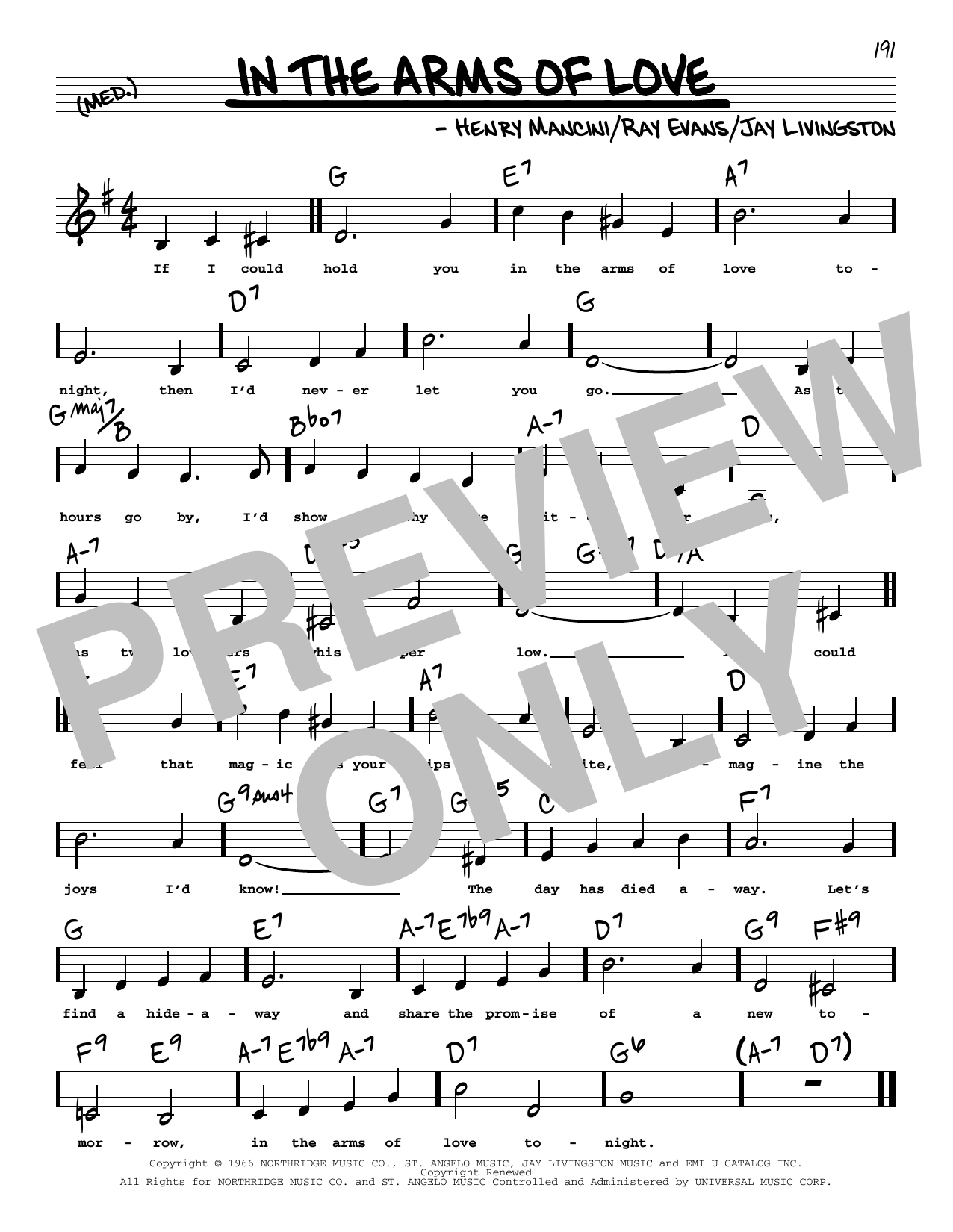 Henry Mancini In The Arms Of Love (Low Voice) Sheet Music