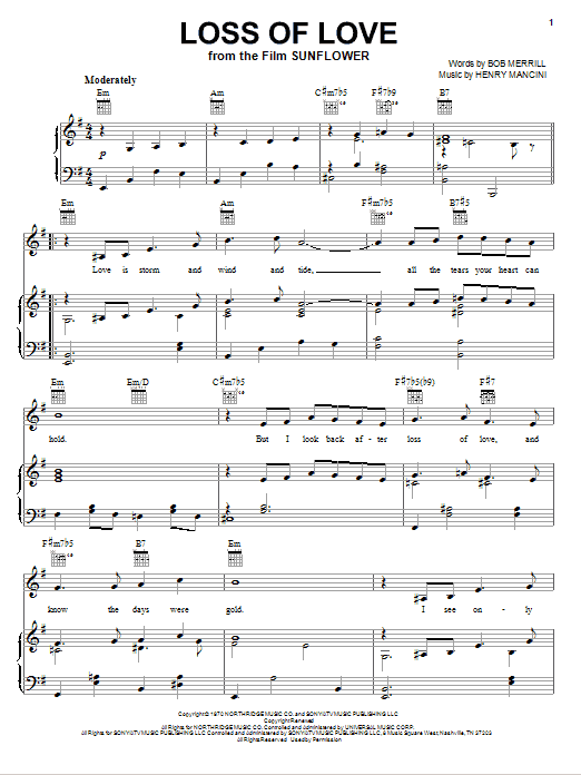Henry Mancini Loss Of Love Sheet Music