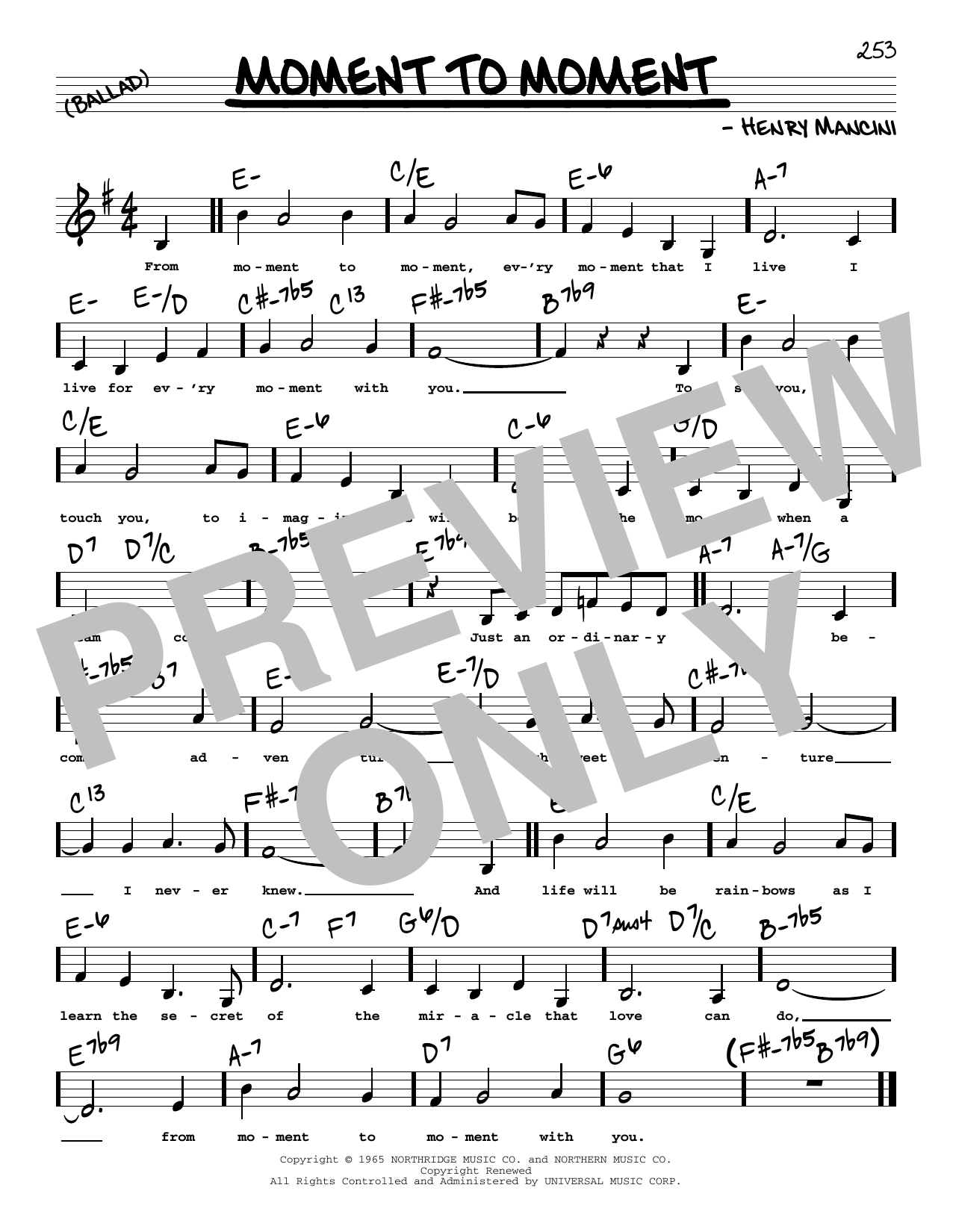 Henry Mancini Moment To Moment (Low Voice) Sheet Music