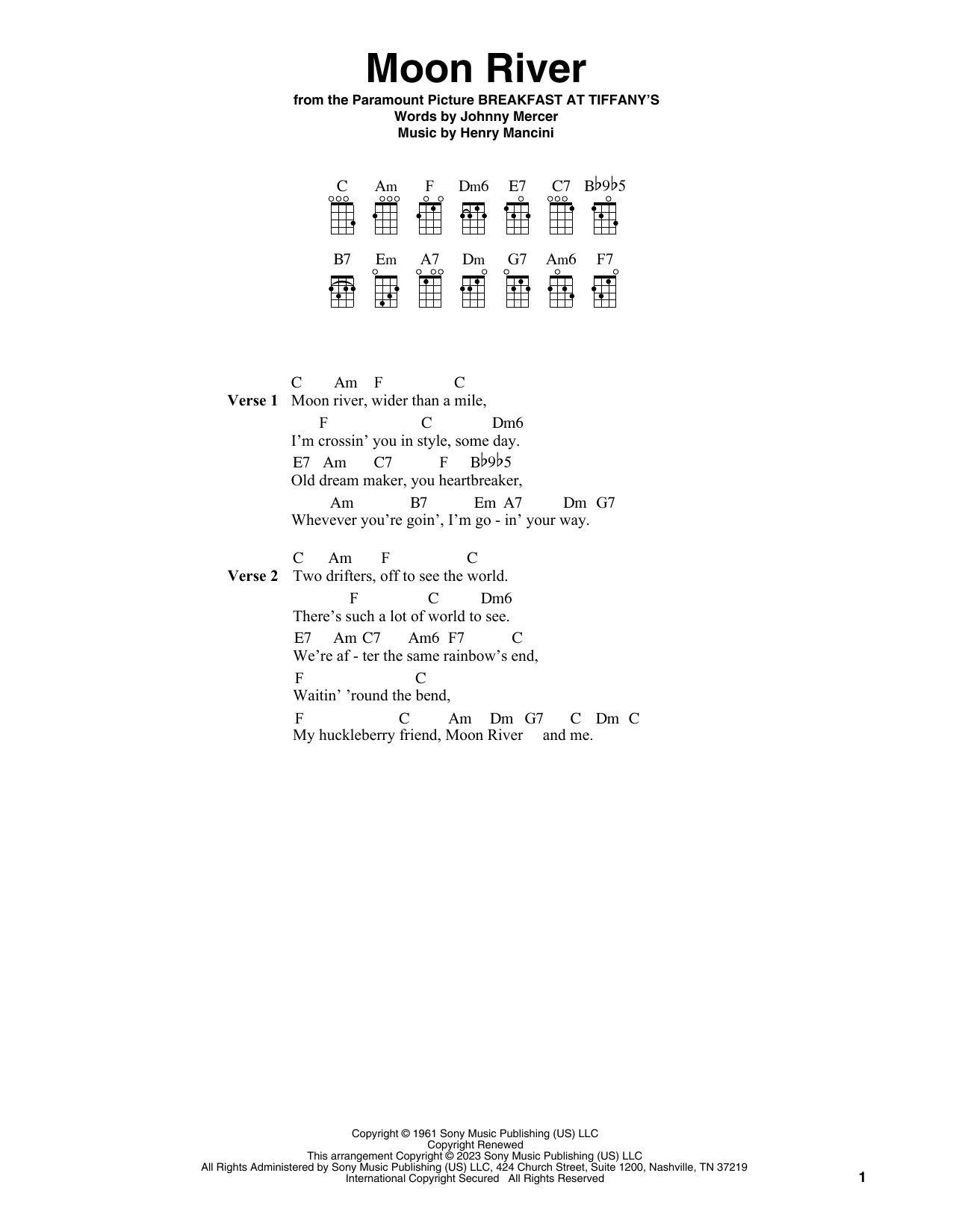 Henry Mancini Moon River (from Breakfast At Tiffany's) Sheet Music