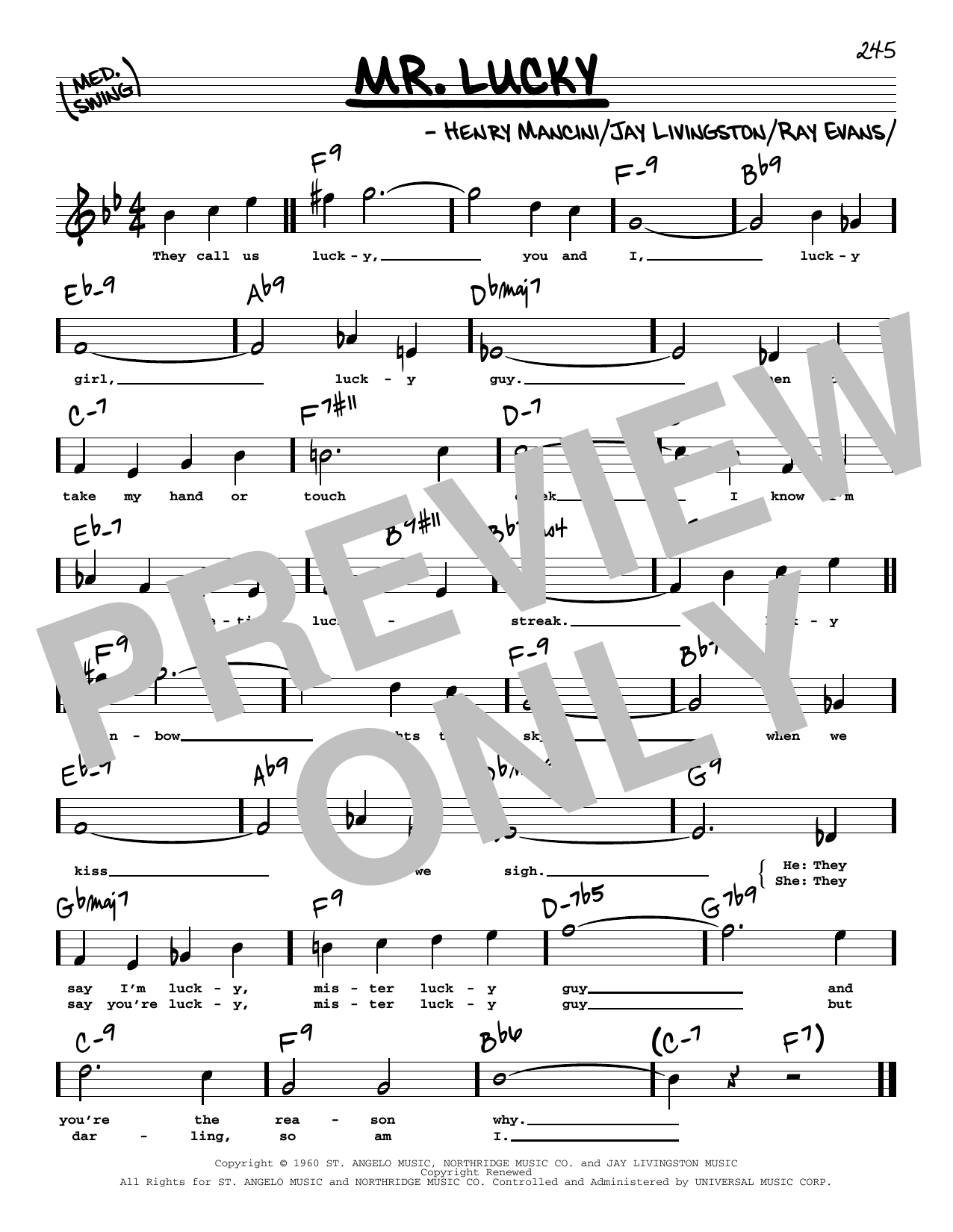 Henry Mancini Mr. Lucky (High Voice) Sheet Music
