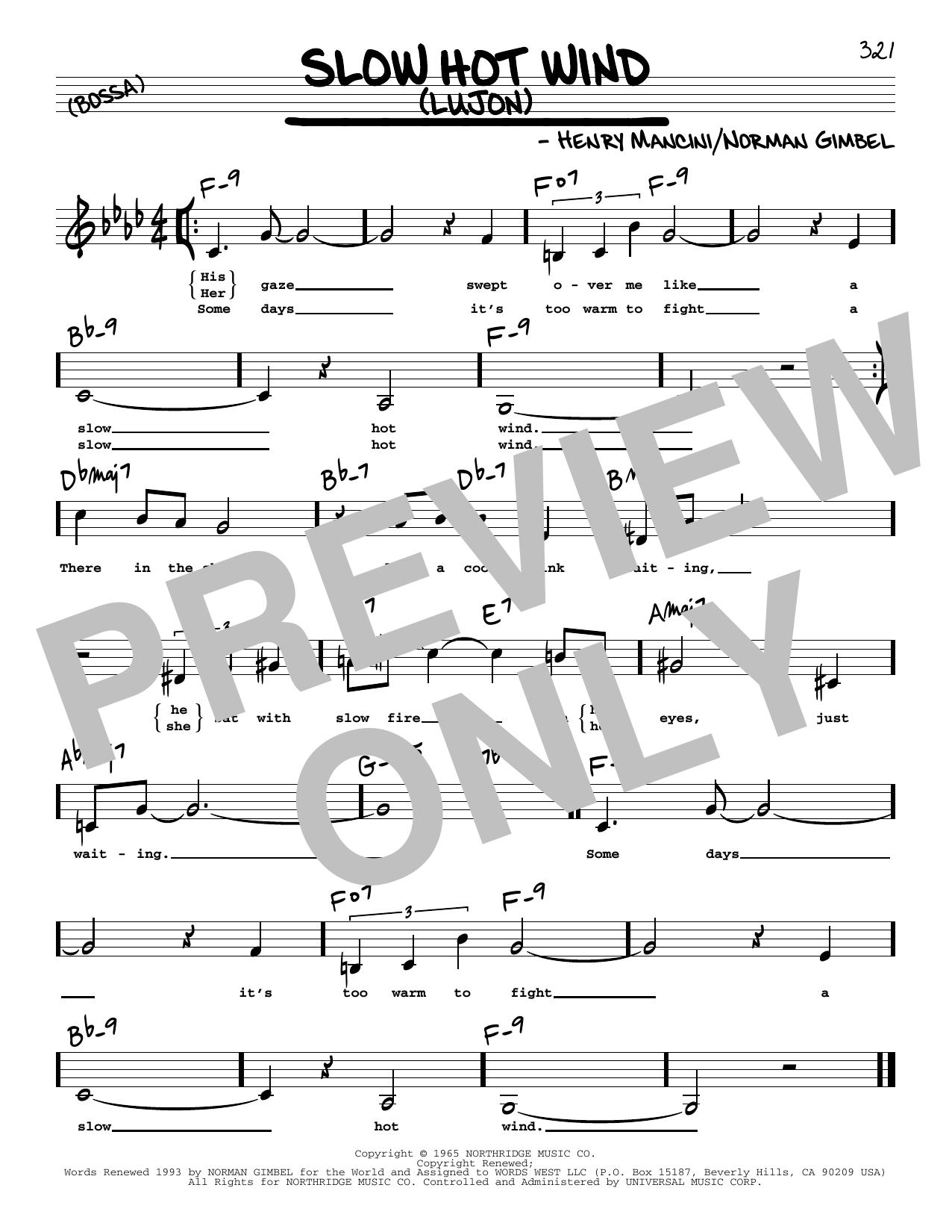 Henry Mancini Slow Hot Wind (Lujon) (Low Voice) Sheet Music
