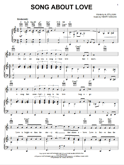 Henry Mancini Song About Love Sheet Music