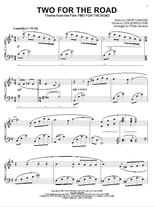 Henry Mancini Two For The Road (arr. Phillip Keveren) Sheet Music