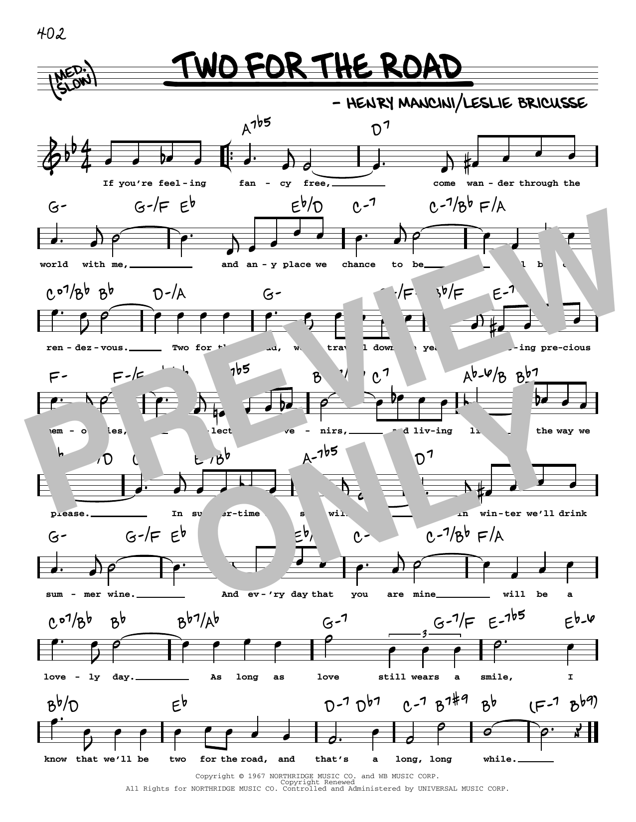 Henry Mancini Two For The Road (High Voice) Sheet Music