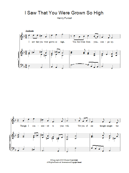Henry Purcell I Saw That You Were Grown So High Sheet Music