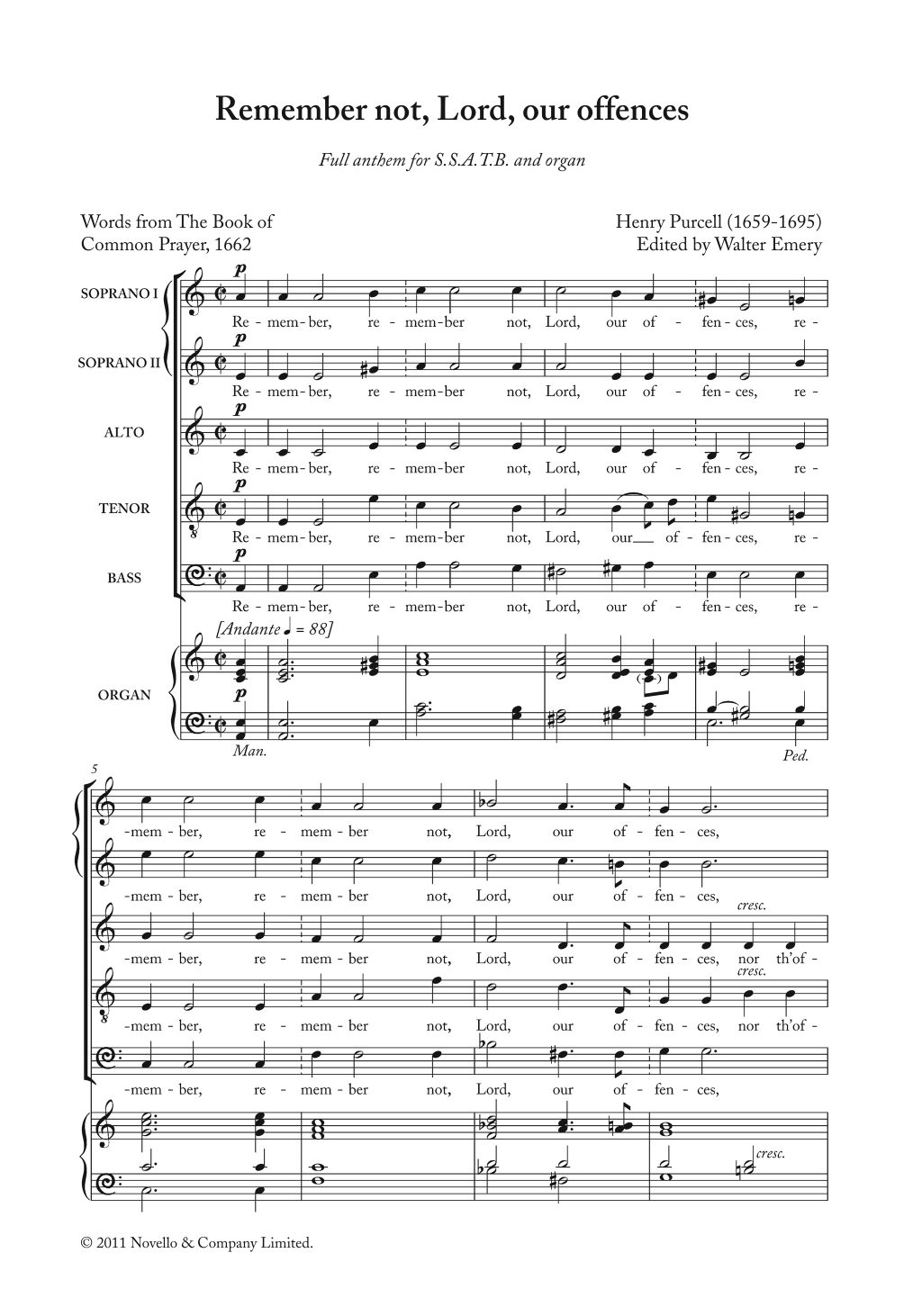 Henry Purcell Remember Not, Lord, Our Offences Sheet Music