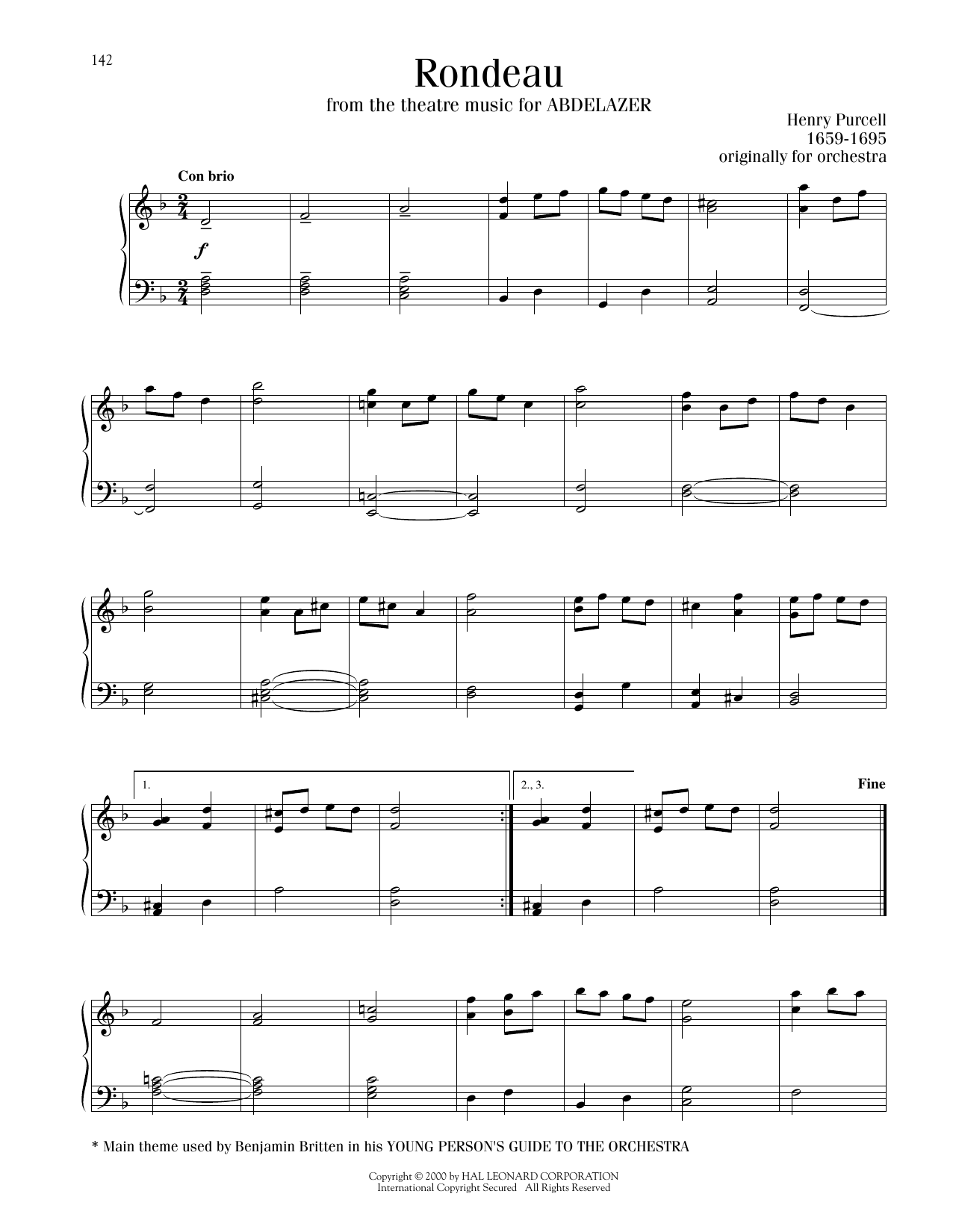 Henry Purcell Rondeau Sheet Music