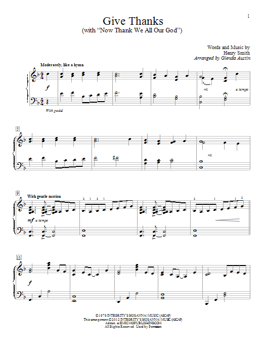 Henry Smith Give Thanks (arr. Glenda Austin) Sheet Music
