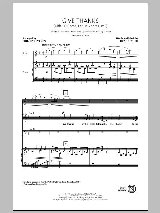 Henry Smith Give Thanks (with O Come Let Us Adore Him) (arr. Phillip Keveren) Sheet Music