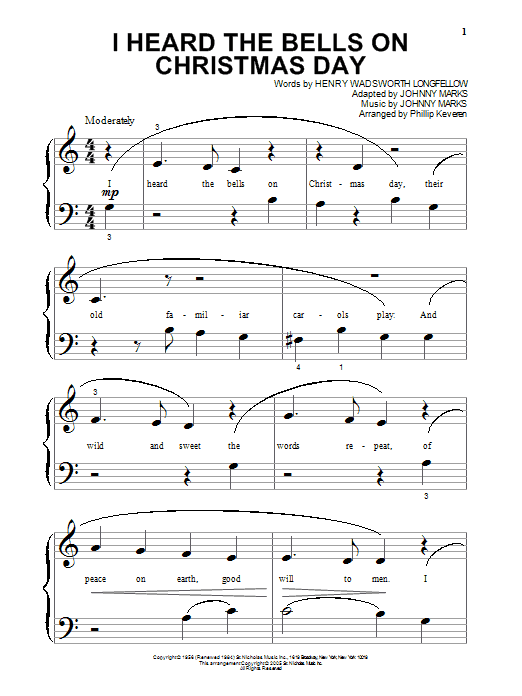 Henry Wadsworth Longfellow I Heard The Bells On Christmas Day (arr. Phillip Keveren) Sheet Music