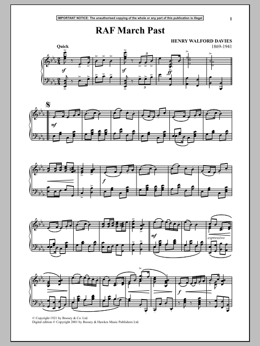 Henry Walford Davies Royal Air Force March Past Sheet Music